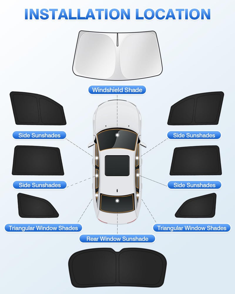 Canvcle Sunshades for Honda Pilot 2016-2022 Accessories Windshield Sun Shade Side Rear Window Shade Cover Sun Visor Shield Privacy Protection Keep Vehicle Cool Black 8PCS - Image 5